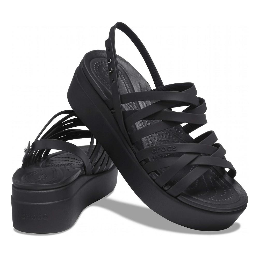 Black Women's Crocs Brooklyn Strappy Low Wedge Platform Clogs | NZ 0460KORI